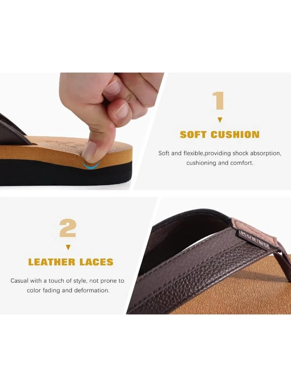 Men's Khaki Yoga Mat Leather Flip Flops Slip On Indoor Outdoor Sandal Slipper